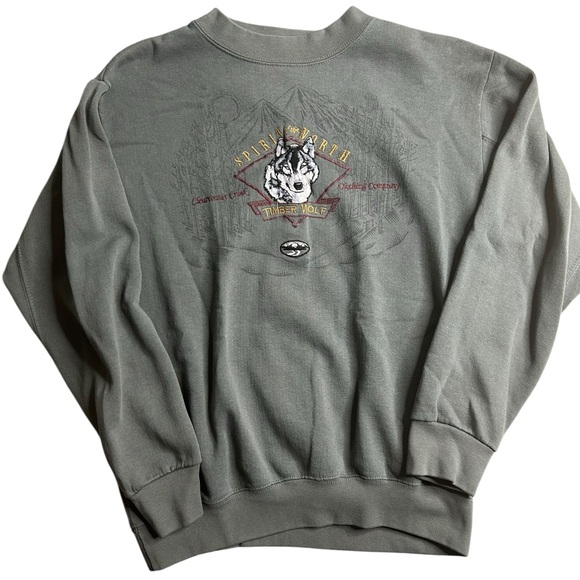 Vintage Clearwater Creek Timber Wolf Sweatshirt Gray Crewneck Pullover - Picture 1 of 5